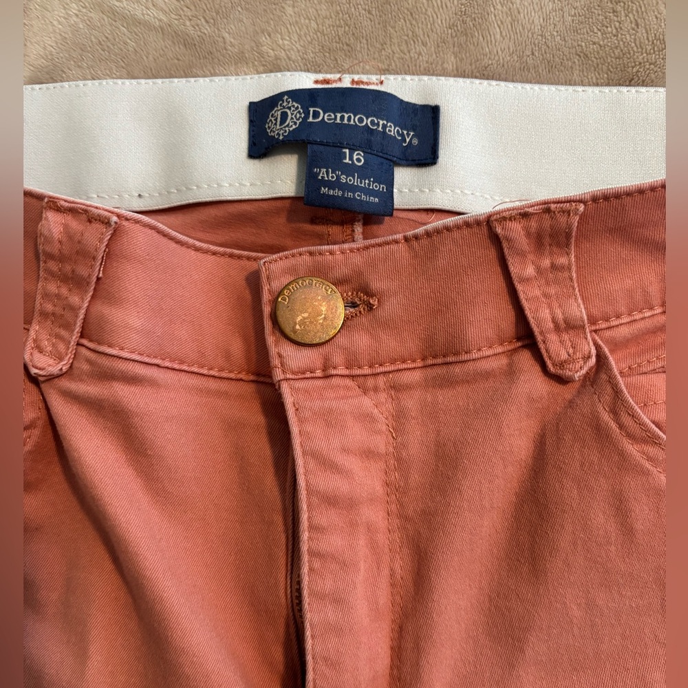 Democracy Ab Solution Peach Raw Edge jeans Pants sz 16